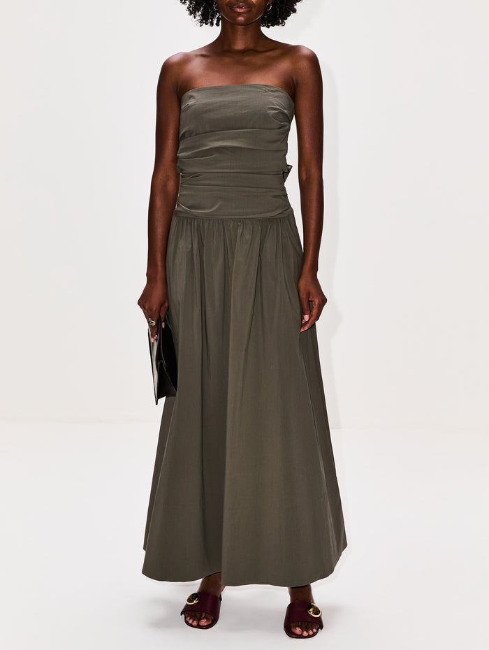 Gathered Strapless Dress,ST AGNI,KHAKI,Image 1