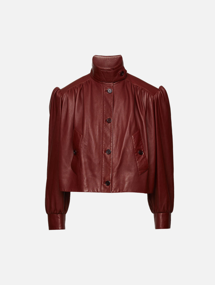 Button Up Leather Jacket,CHLOÉ,FADED MAHOGANY,Image 1