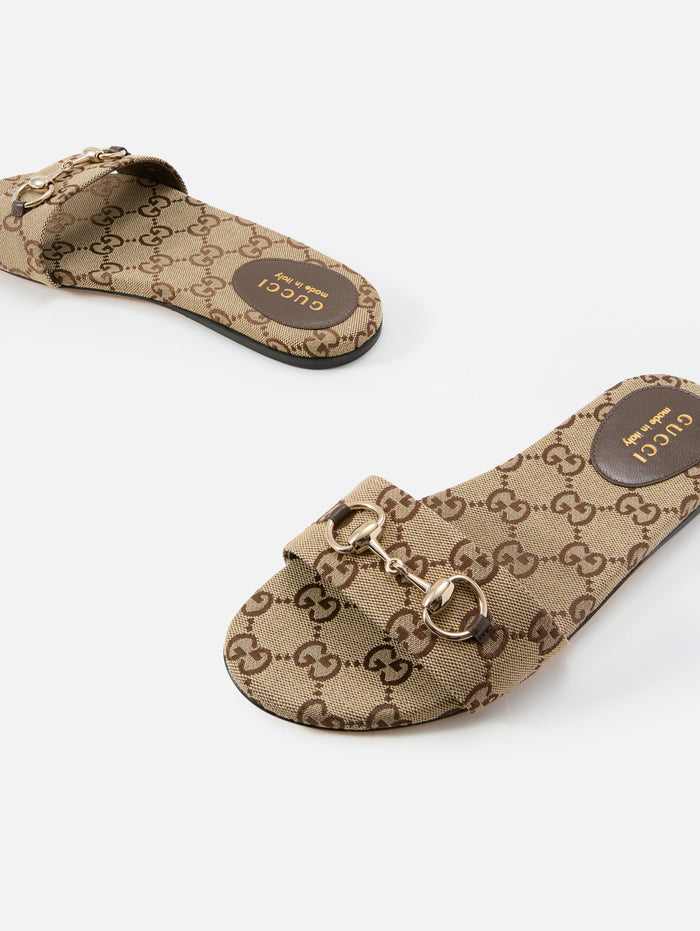 GG Horsebit Sandal,GUCCI,BEIGE/DARK BROWN,Image 1