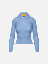 Shrunken Polo Top,GUEST IN RESIDENCE,HEATHER BLUE,Image 1