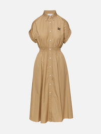 Poplin Cinched Waist Dress,MIU MIU,KAKI,Image 1