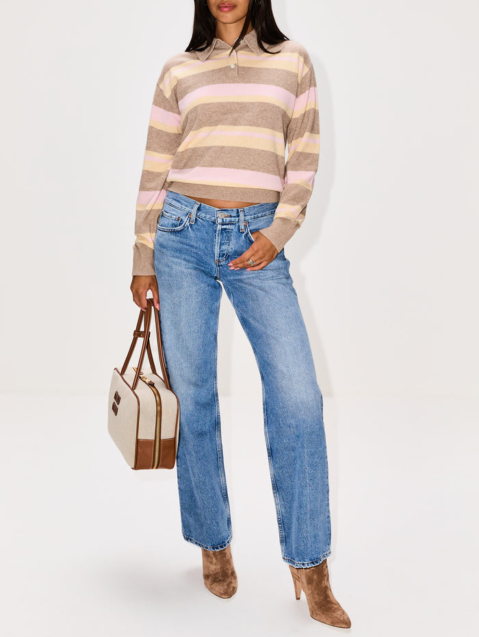 Collegiate Stripe Polo Top,GUEST IN RESIDENCE,TAUPE COMBO,Image 1