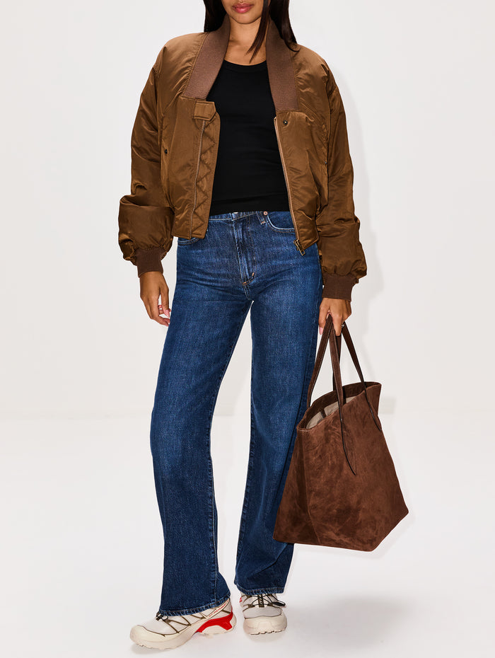 Cropped Bomber,CHLOÉ,AUTHENTIC BROWN,Image 1