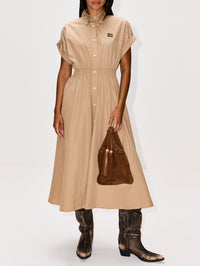 Poplin Cinched Waist Dress,MIU MIU,KAKI,Image 2