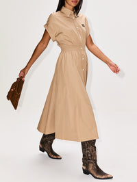 Poplin Cinched Waist Dress,MIU MIU,KAKI,Image 3