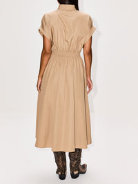 Poplin Cinched Waist Dress,MIU MIU,KAKI,Image 4