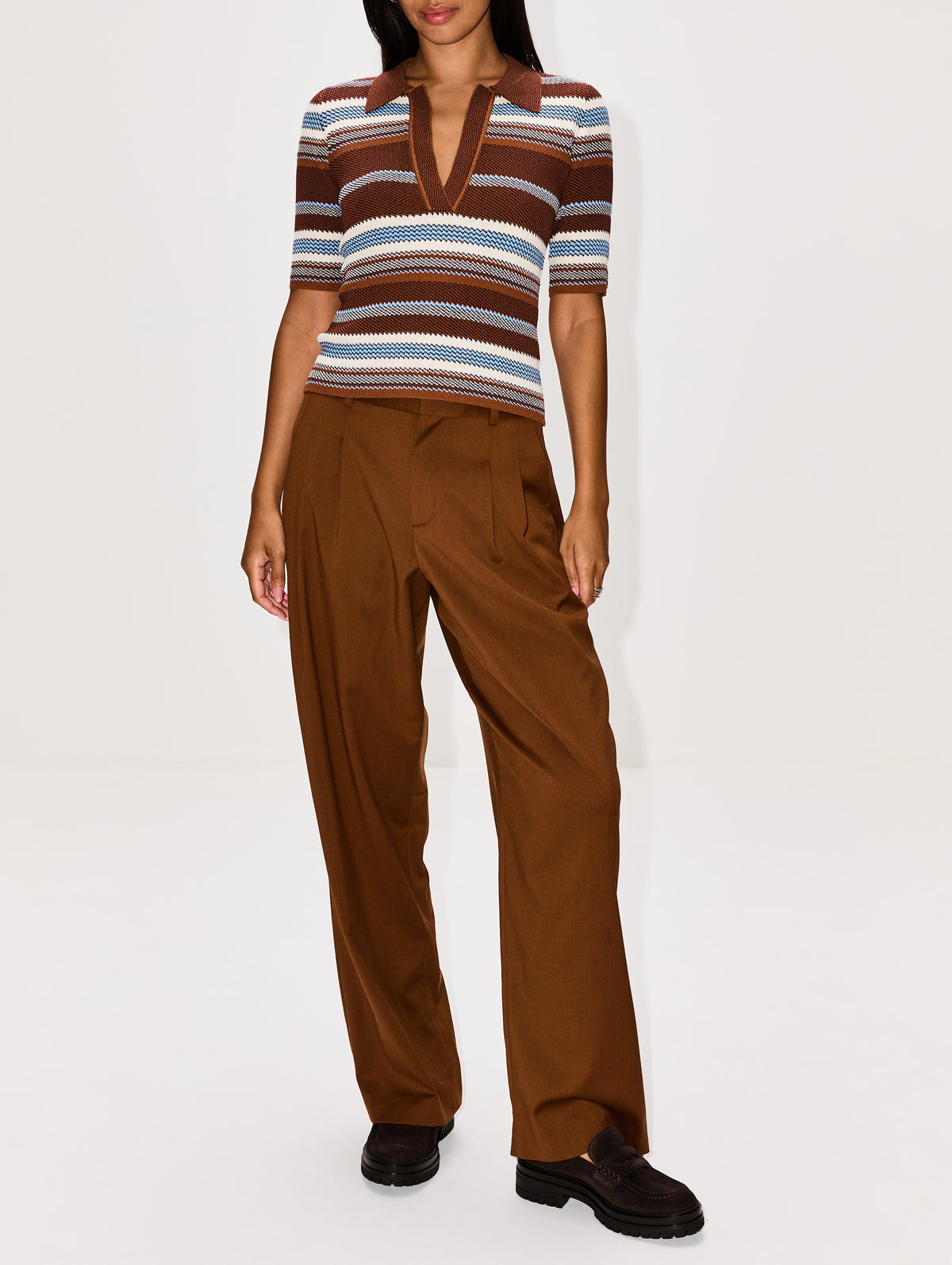 Striped Scarf Top,MONSE,BROWN MULTI,Image 4