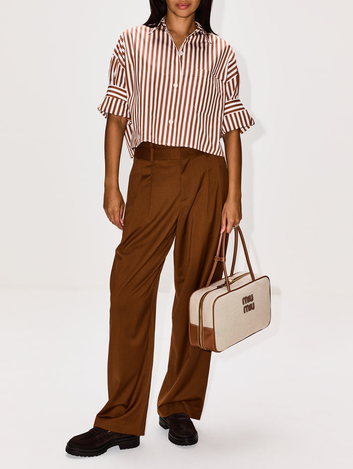 Beau Canvas Top Handle Bag,MIU MIU,NATURAL/BRANDY,Image 1