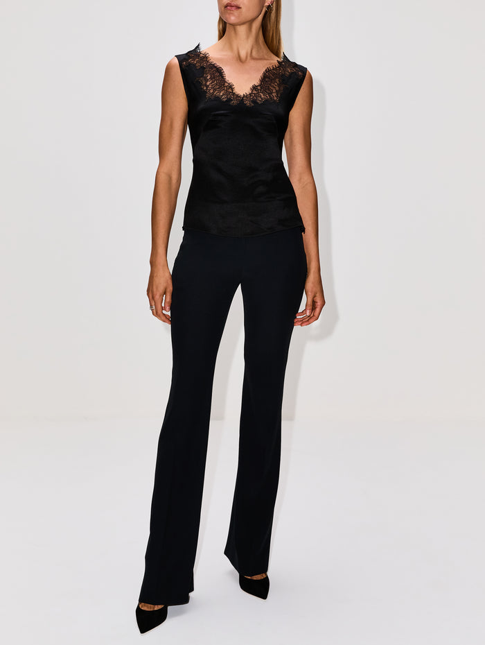 Satin Lace Tank,ALEXANDER MCQUEEN,BLACK,Image 1