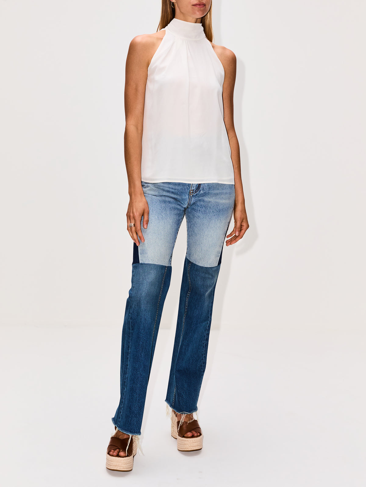 Two Tone Flare Jean,CHLOÉ,BLUE MULTICOLOUR,Image 2