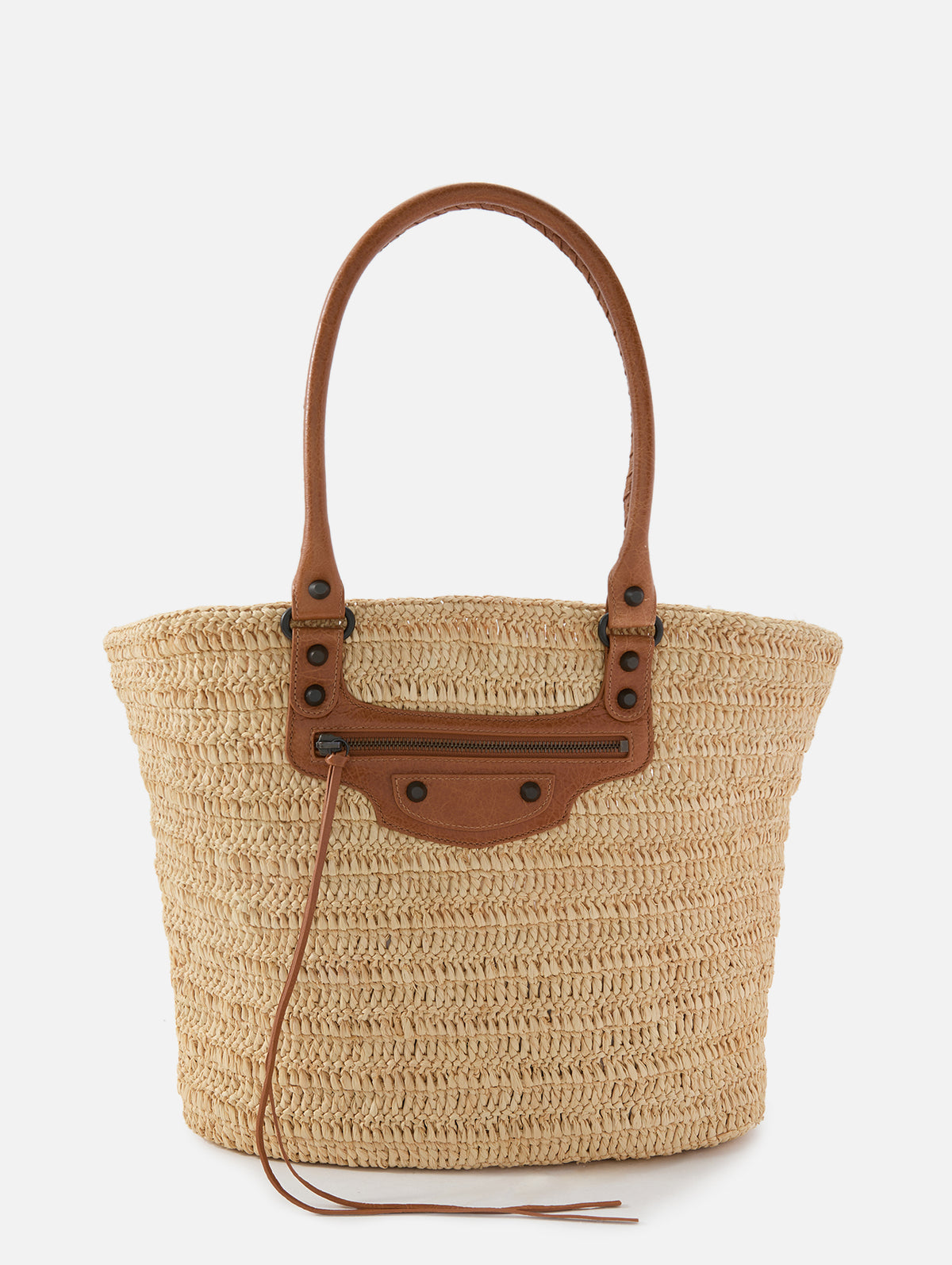 La City Raffia Tote,BALENCIAGA,NATURAL/CAMEL,Image 1