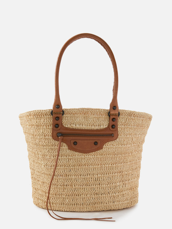 La City Raffia Tote,BALENCIAGA,NATURAL/CAMEL,Image 1
