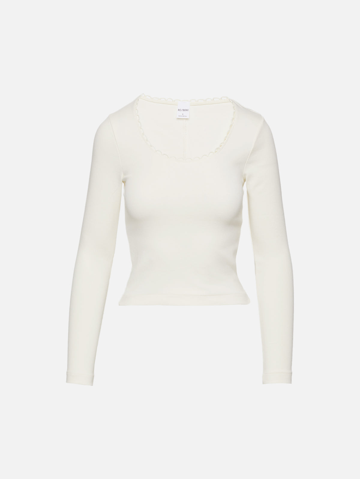 Scallop Scoop Long Sleeve Top,RE/DONE,VINTAGE WHITE,Image 1