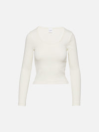 Scallop Scoop Long Sleeve Top,RE/DONE,VINTAGE WHITE,Image 1