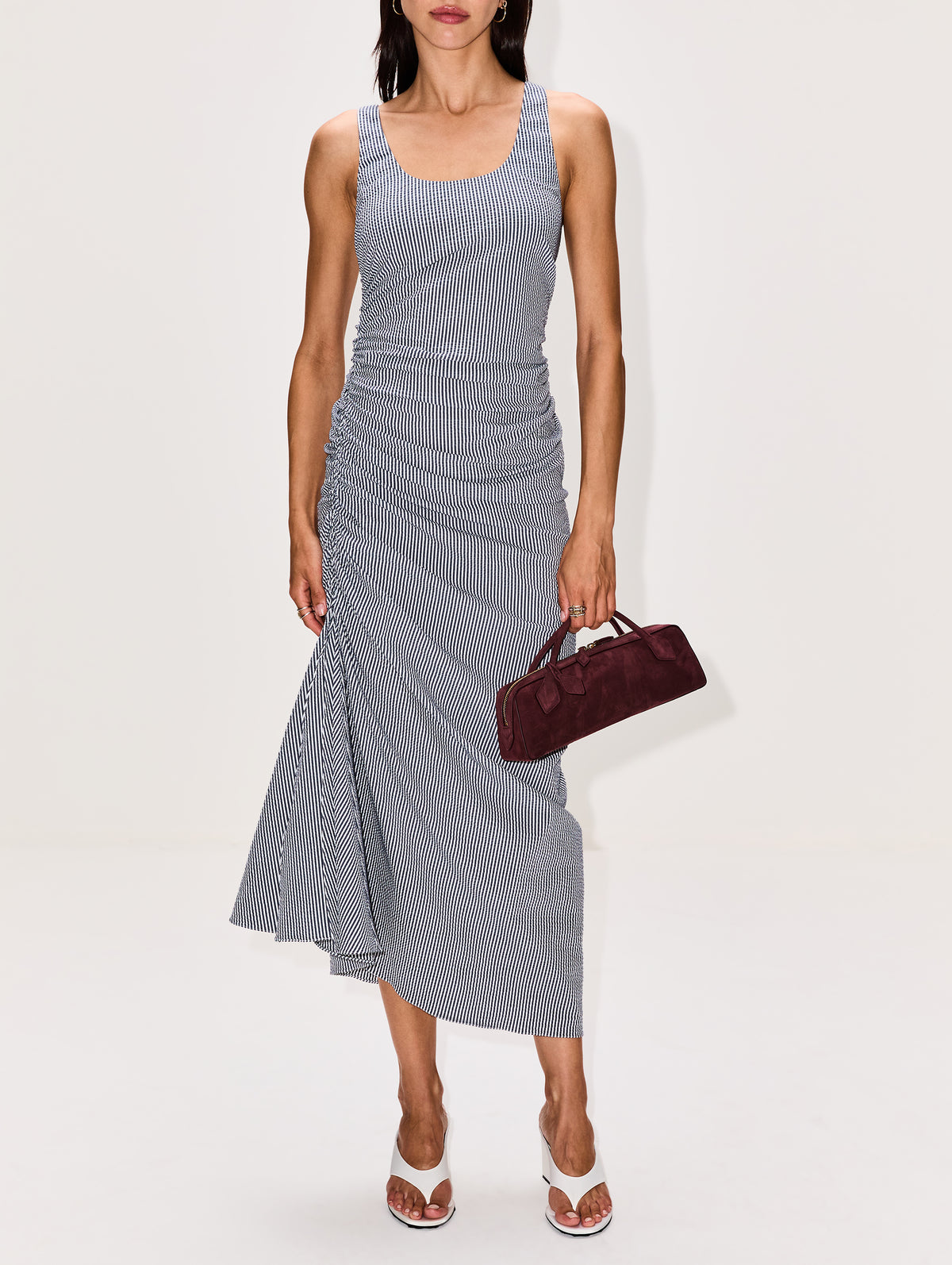Gathered Dress,ALAIA,BLANC/BLEU,Image 2