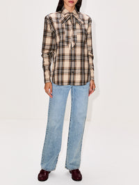 Relaxed Check Bow Blouse,SAINT LAURENT,BRIGHTON CHECKS,Image 2