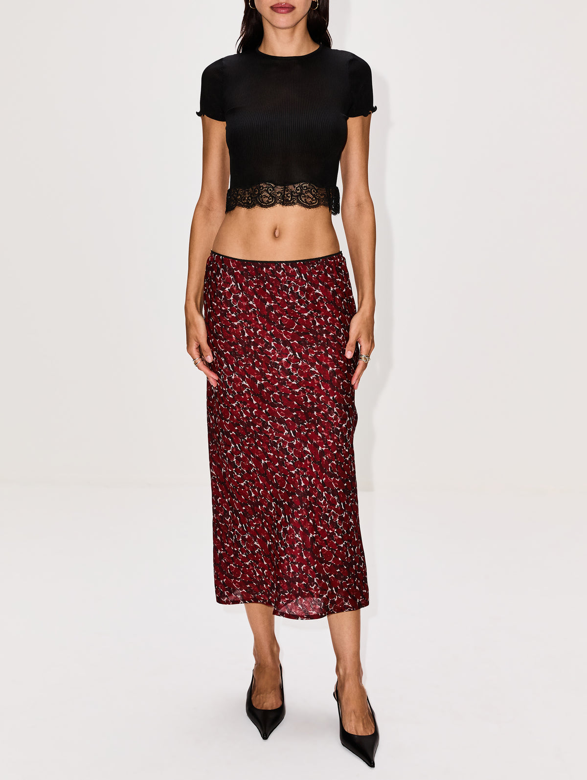 Lace Trim Tee,SAINT LAURENT,NOIR,Image 2