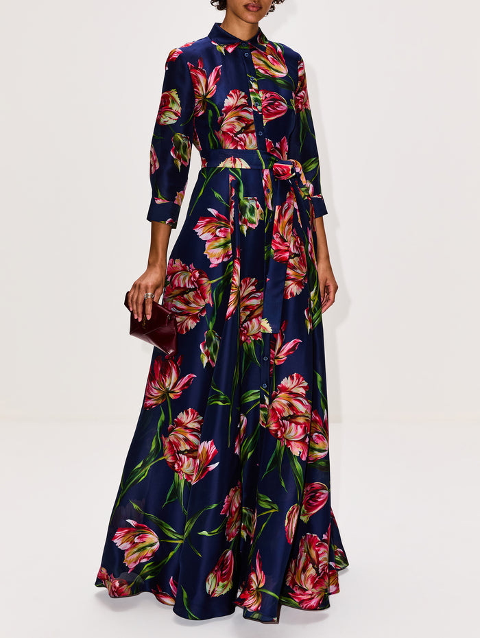 Trench Gown,CAROLINA HERRERA,DARK NAVY MULTI,Image 1