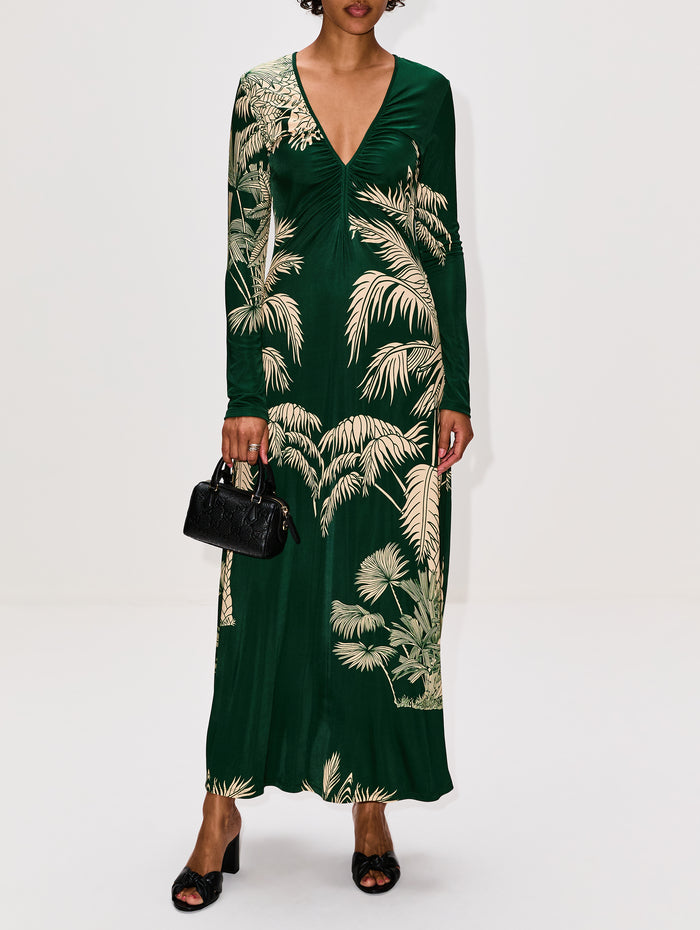 Alma Bordada Midi Dress,JOHANNA ORTIZ,EMERALD GREEN/ECRU,Image 1