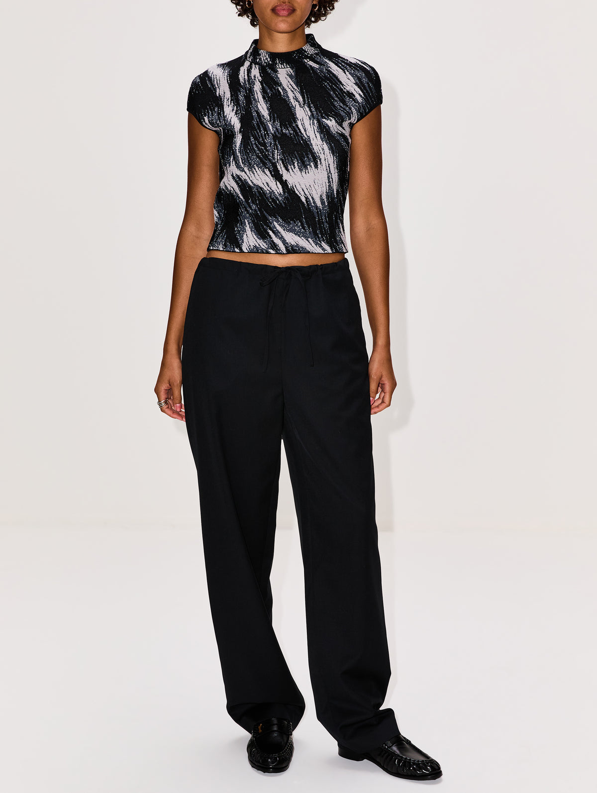 Drawstring Wool Pant,AYA MUSE,BLACK,Image 2