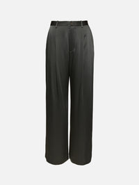 Satin Pleated Pant,LAPOINTE,DARK GREEN,Image 1