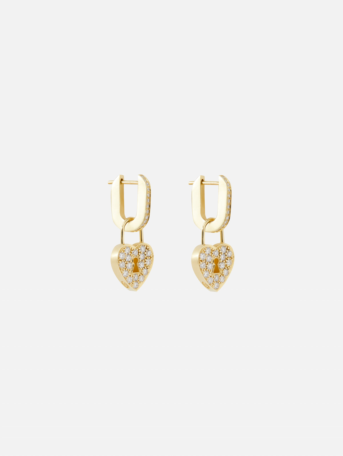 Diamond Heart Lock Earrings,JENNA BLAKE,YELLOW GOLD,Image 3