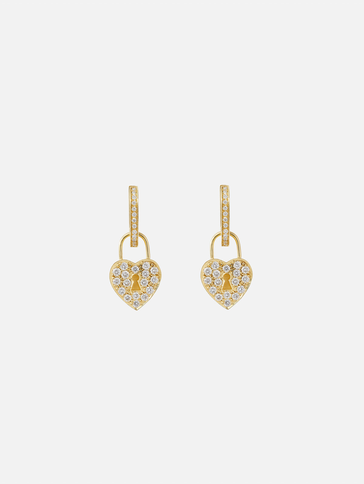 Diamond Heart Lock Earrings,JENNA BLAKE,YELLOW GOLD,Image 1