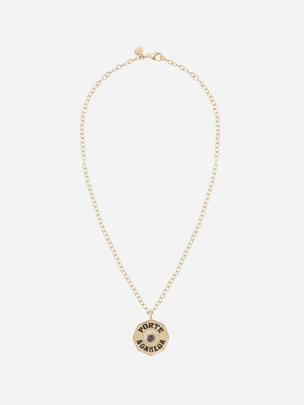 Large Black Diamond Porte Bonheur Necklace,MARLO LAZ,YELLOW GOLD,Image 3