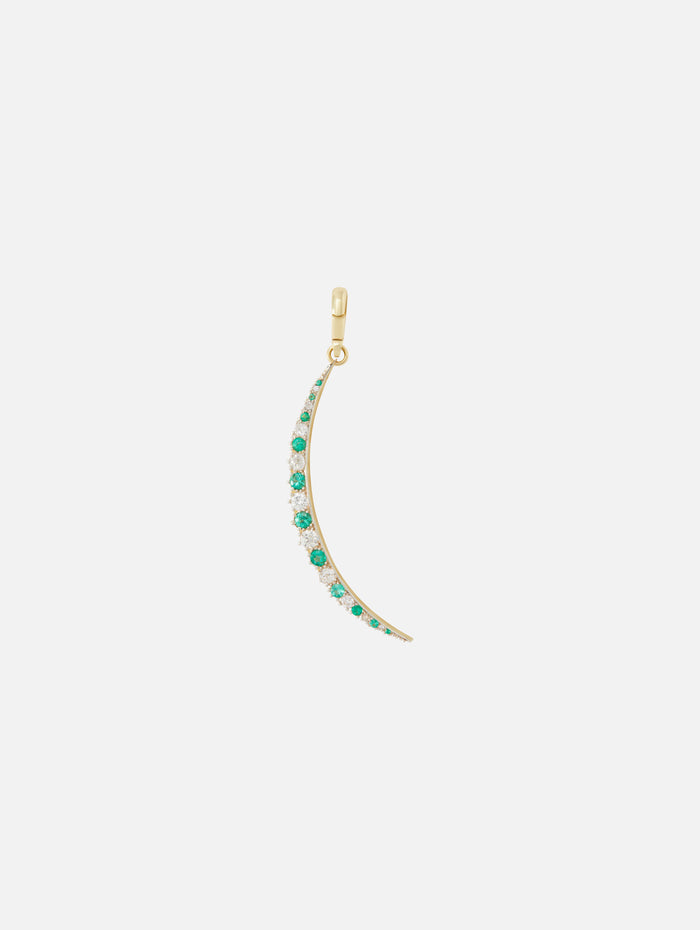 Diamond and Emerald Crescent Charm,JENNA BLAKE,YELLOW GOLD,Image 1