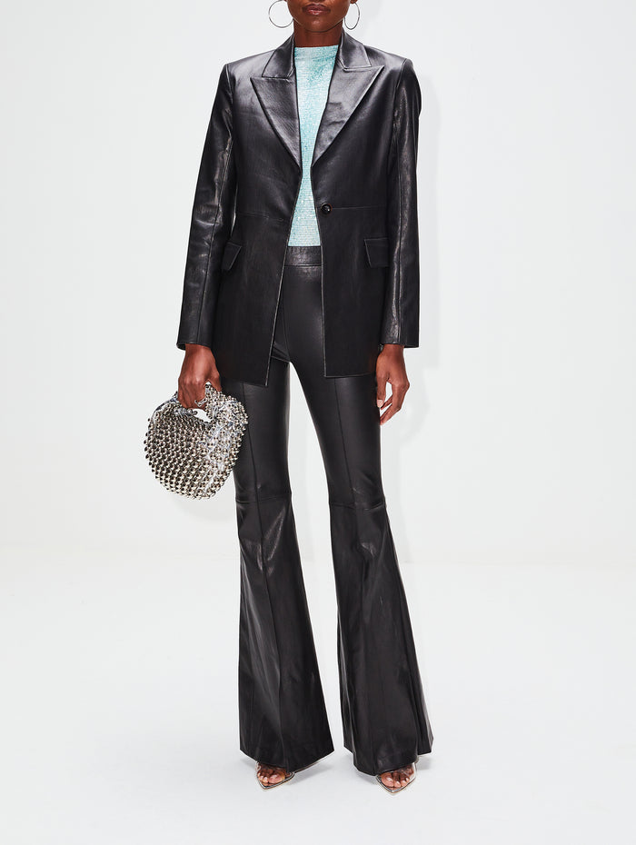 Peak Lapel Leather Jacket,ROSETTA GETTY,BLACK,Image 1