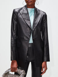 Peak Lapel Leather Jacket,ROSETTA GETTY,BLACK,Image 4