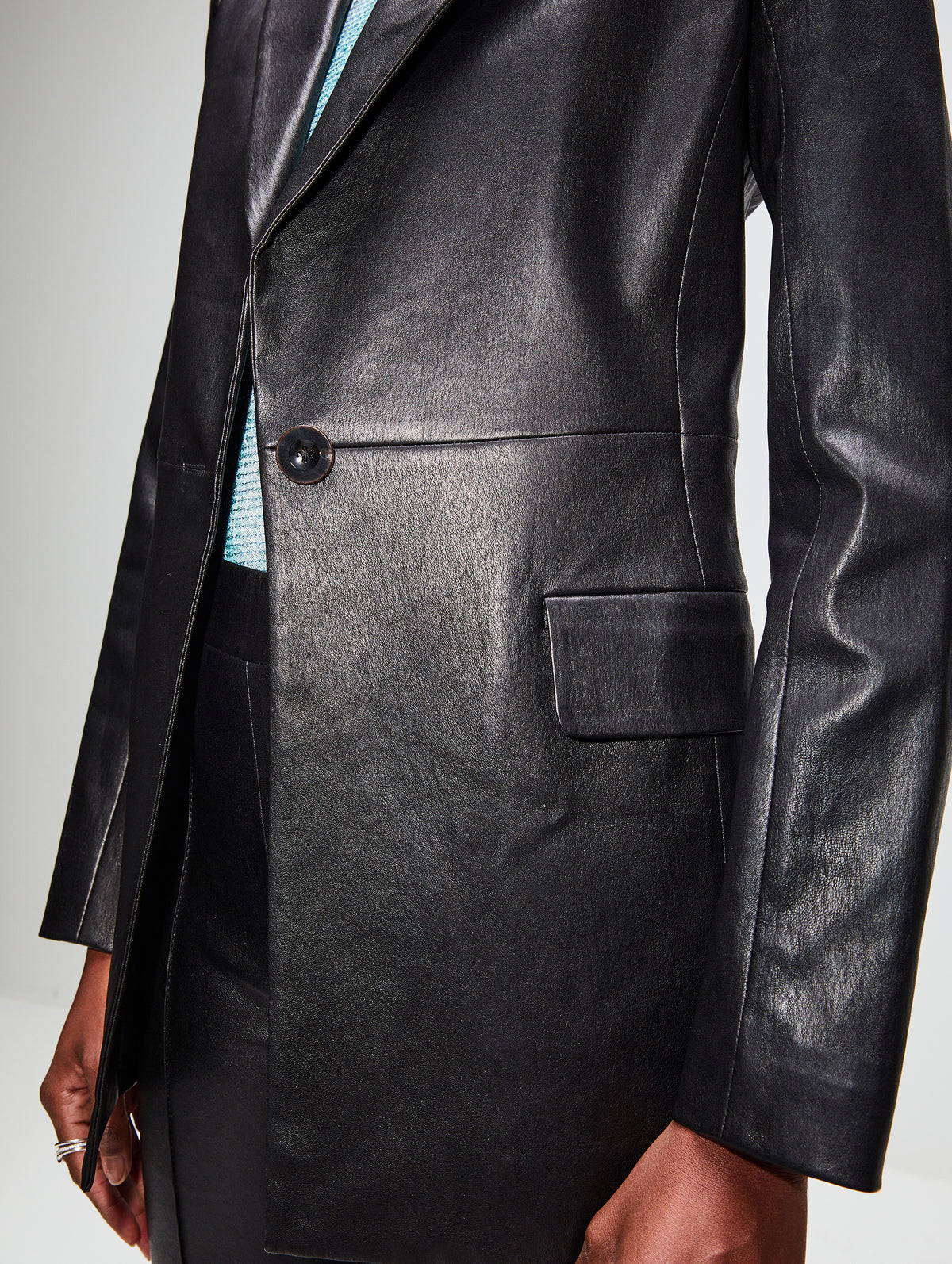 Peak Lapel Leather Jacket,ROSETTA GETTY,BLACK,Image 5