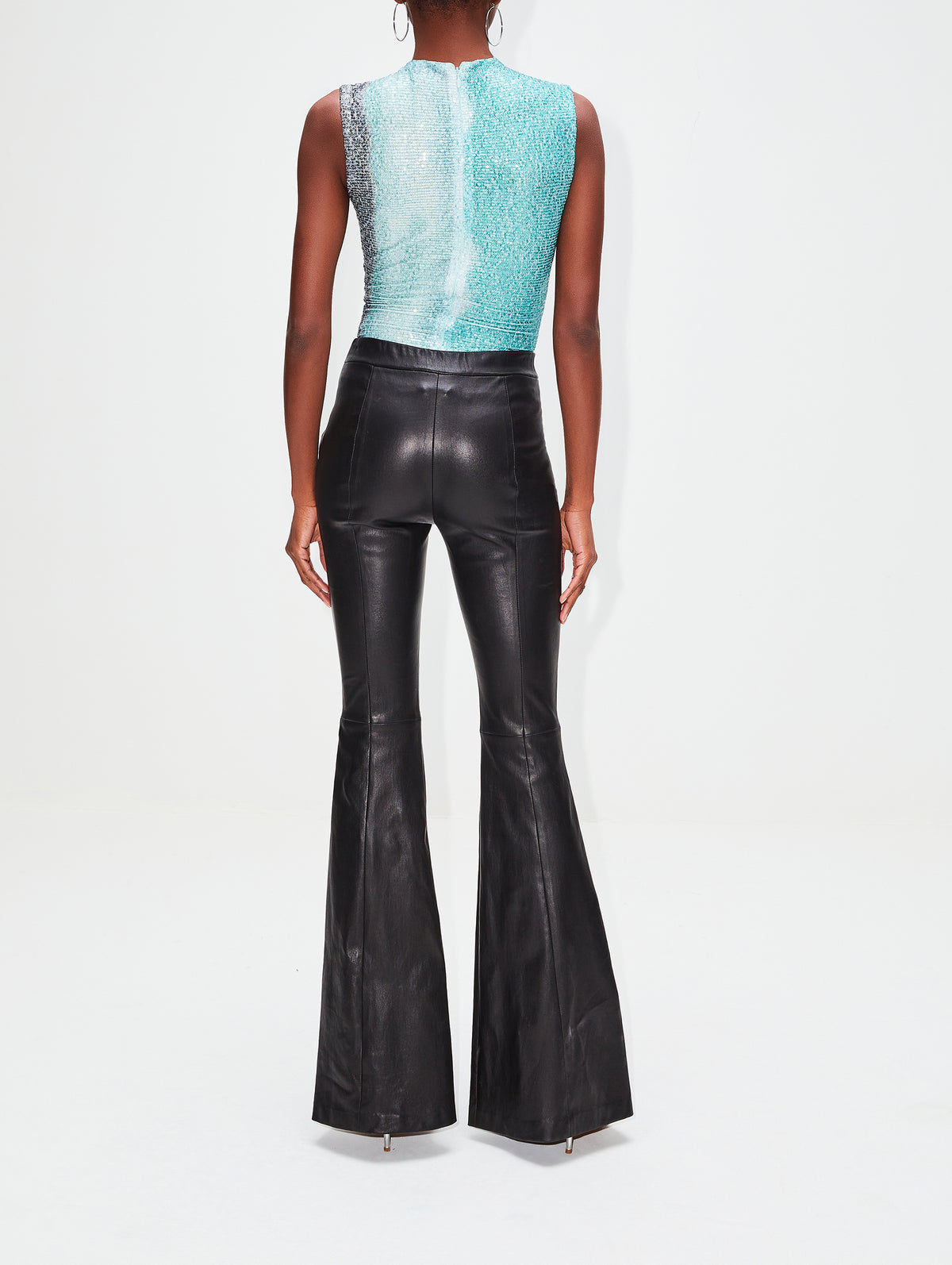 Pull On Leather Flare Pant,ROSETTA GETTY,BLACK,Image 4