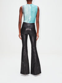 Pull On Leather Flare Pant,ROSETTA GETTY,BLACK,Image 4