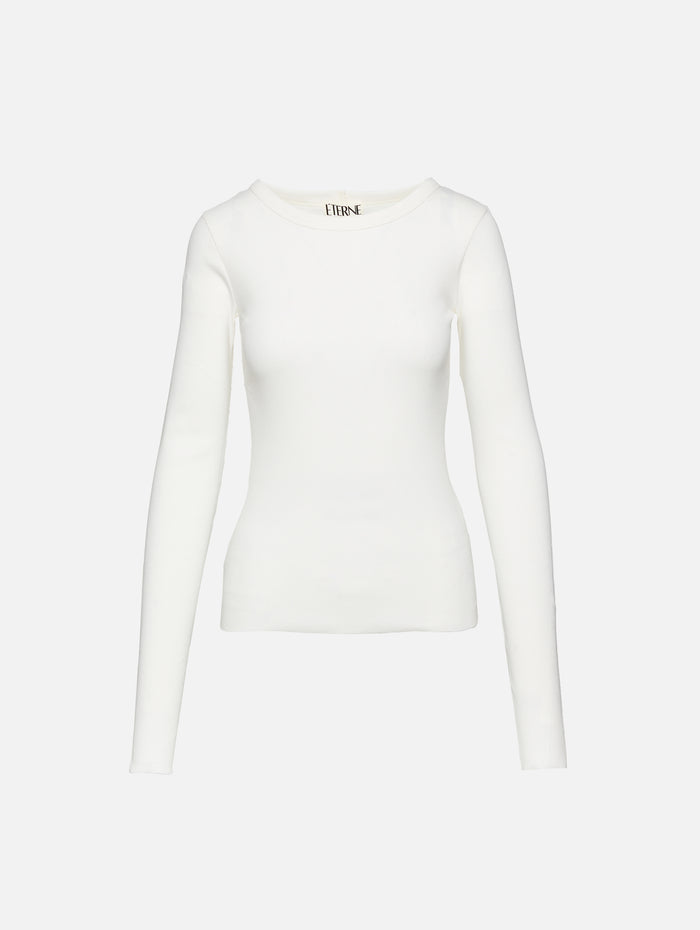 Long Sleeve Fitted Top,ÉTERNE,CREAM,Image 1