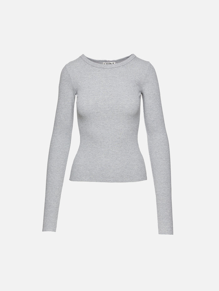 Long Sleeve Fitted Top,ÉTERNE,HEATHER GREY,Image 1