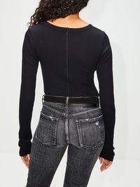 Long Sleeve Fitted Top,ÉTERNE,BLACK,Image 4