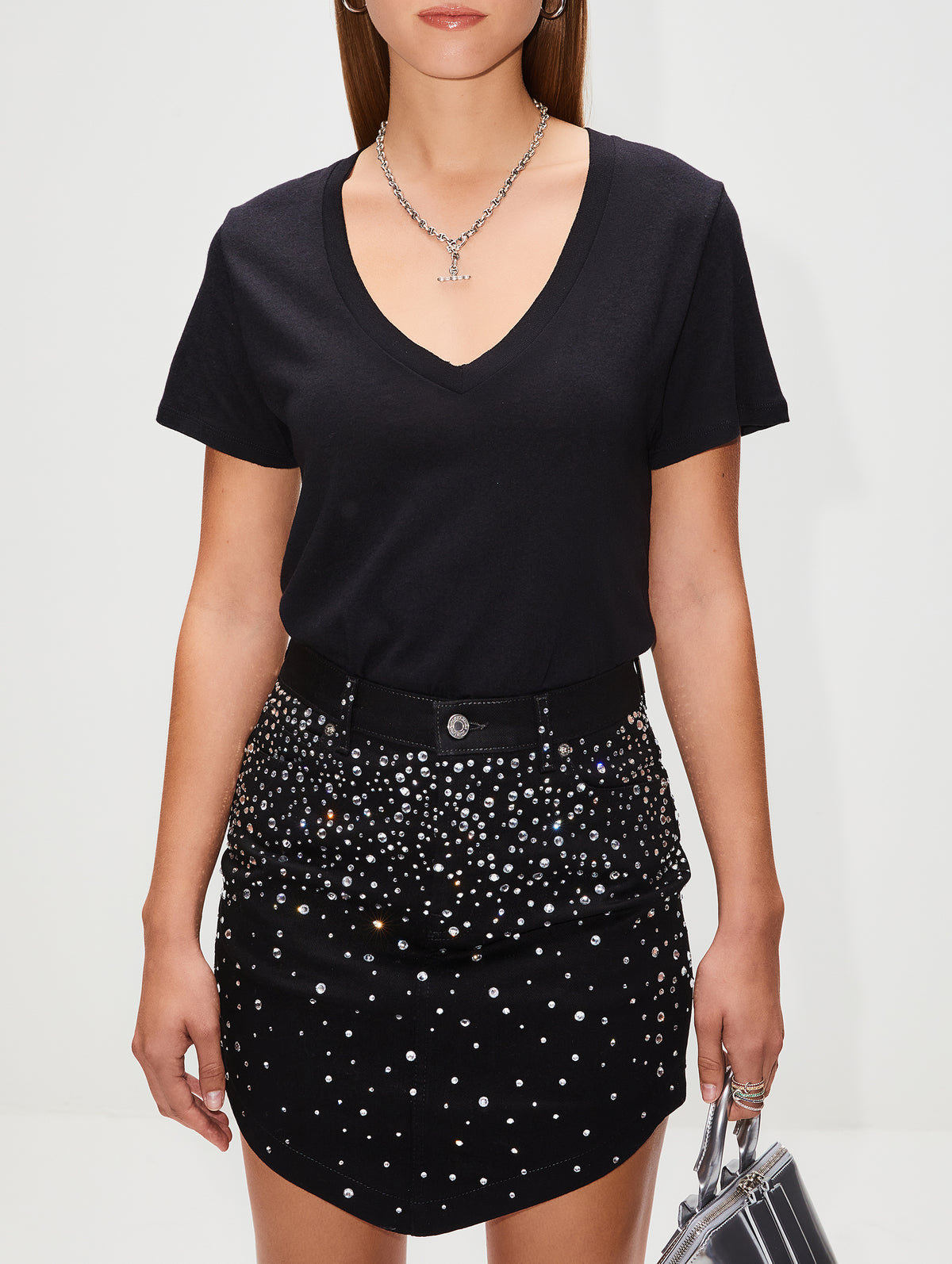 V Neck T Shirt,ÉTERNE,BLACK,Image 3