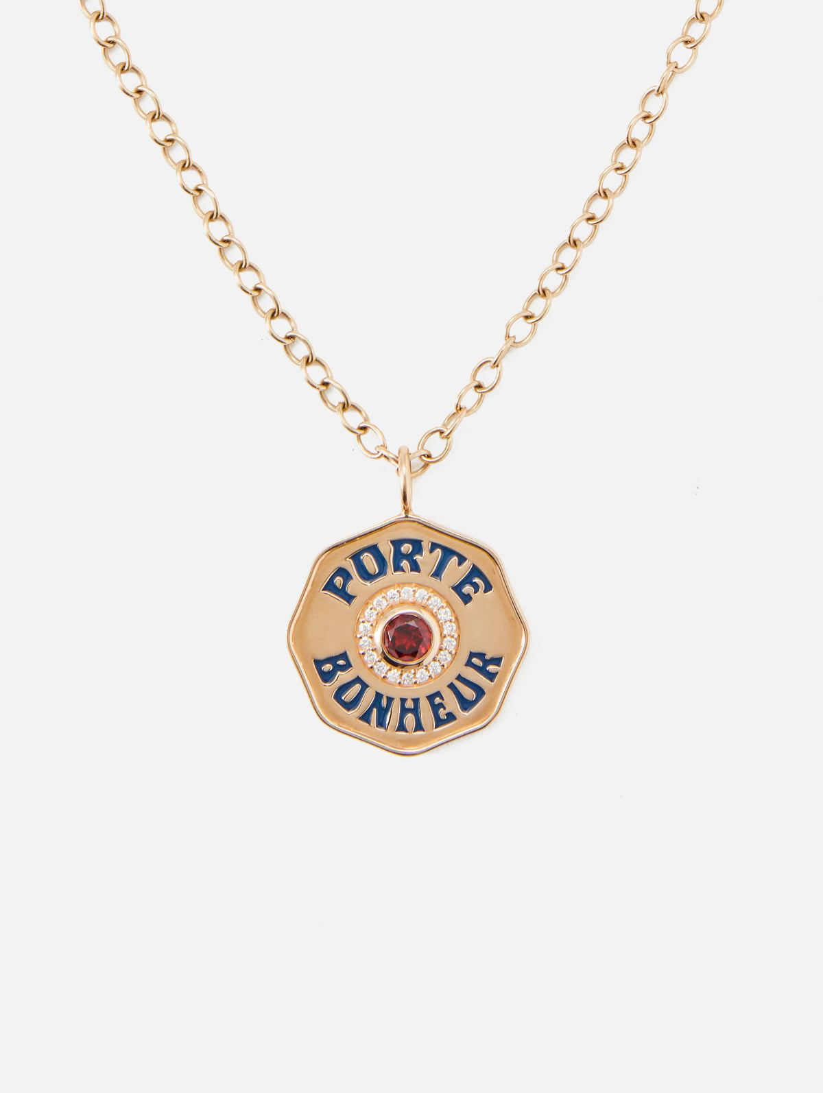 Large Garnet Porte Bonheur Necklace,MARLO LAZ,YELLOW GOLD,Image 1
