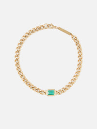 Medium Curb Chain Emerald Bezel Bracelet,ZOE CHICCO,YELLOW GOLD,Image 3