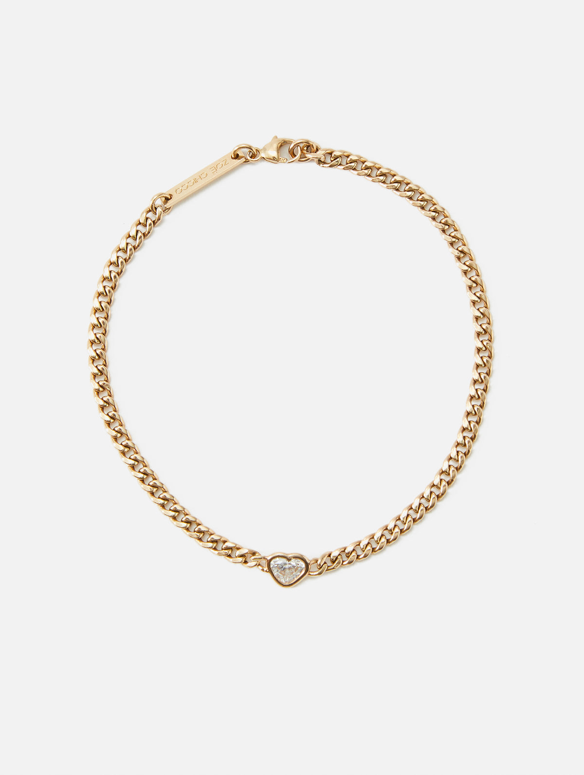 Floating Heart Shaped Diamond Small Curb Chain Bracelet,ZOE CHICCO,YELLOW GOLD,Image 3