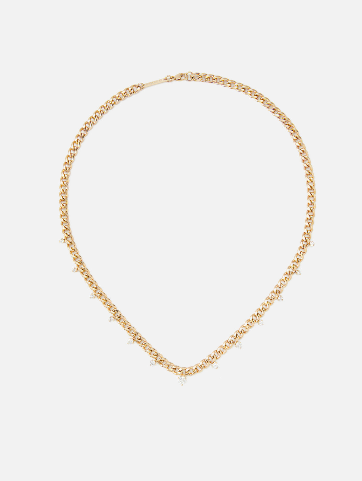 Graduated Prong Diamonds Medium Curb Chain Necklace,ZOE CHICCO,YELLOW GOLD,Image 1