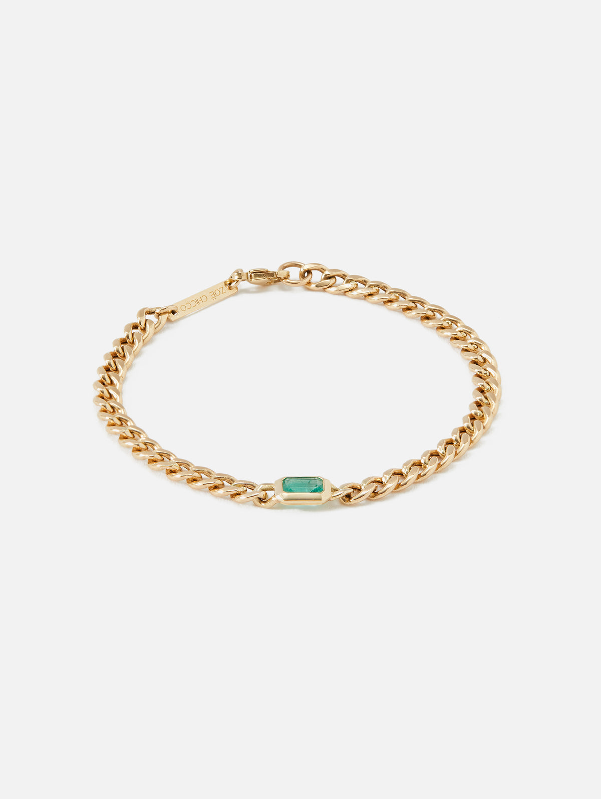 Medium Curb Chain Emerald Bezel Bracelet,ZOE CHICCO,YELLOW GOLD,Image 1