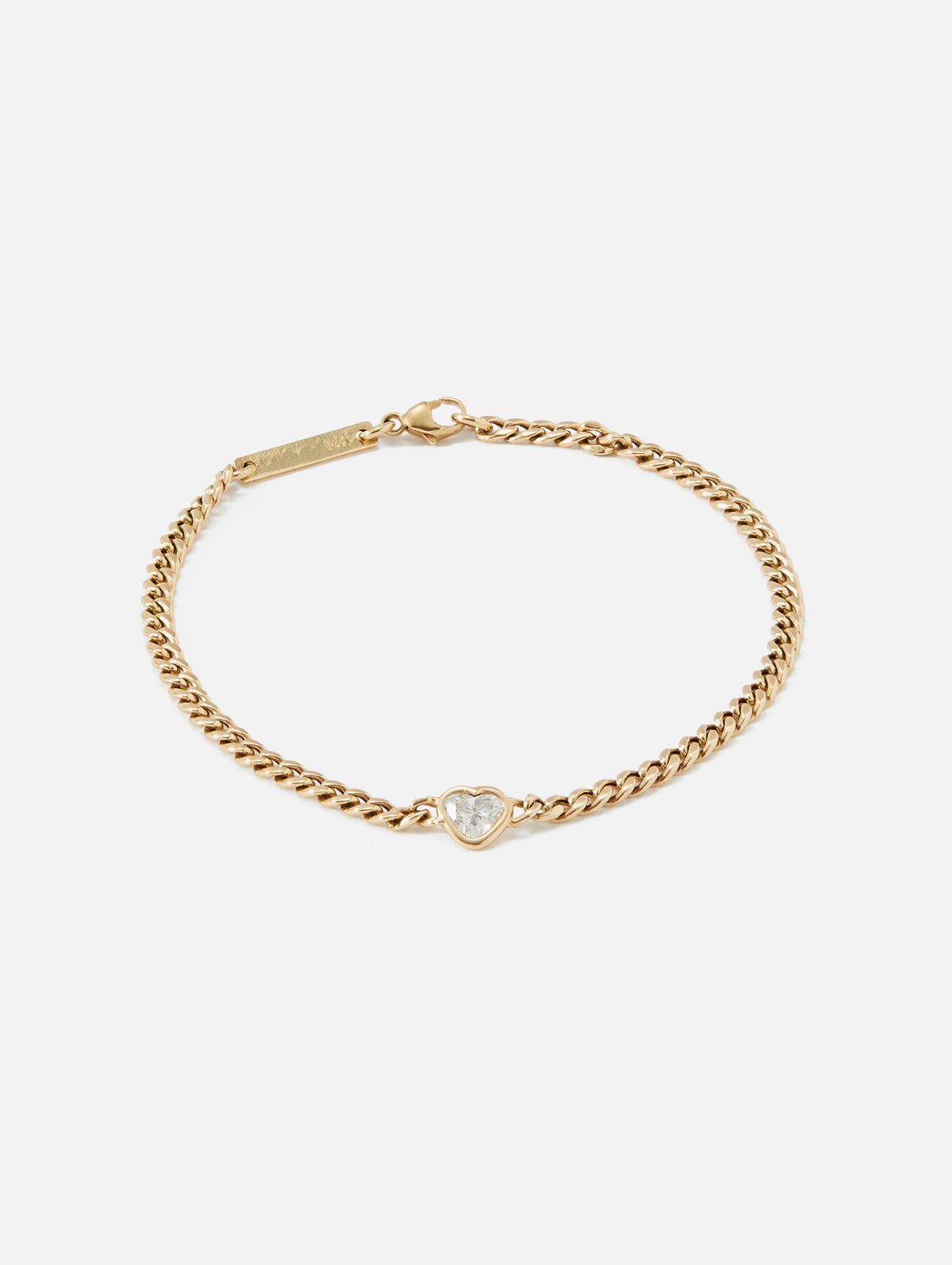 Floating Heart Shaped Diamond Small Curb Chain Bracelet,ZOE CHICCO,YELLOW GOLD,Image 1