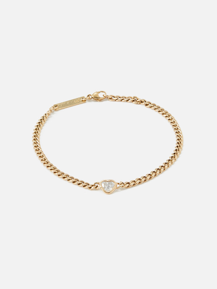 Floating Heart Shaped Diamond Small Curb Chain Bracelet,ZOE CHICCO,YELLOW GOLD,Image 1