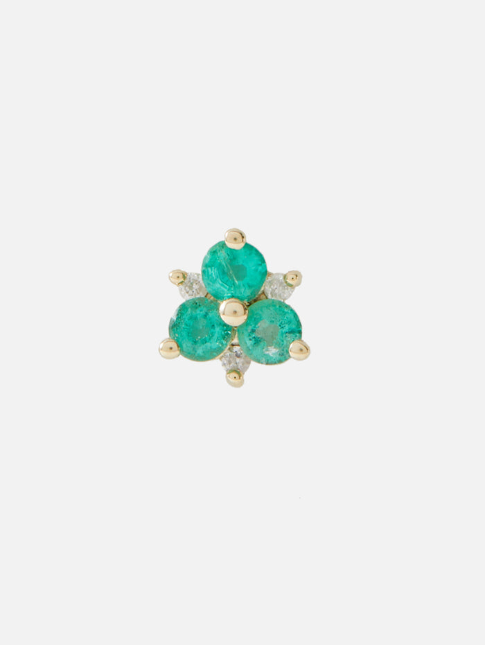 Single Emerald Pave Flower Stud Earring,THREE STORIES JEWELRY,YELLOW GOLD,Image 1