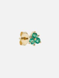 Single Emerald Pave Flower Stud Earring,THREE STORIES JEWELRY,YELLOW GOLD,Image 3