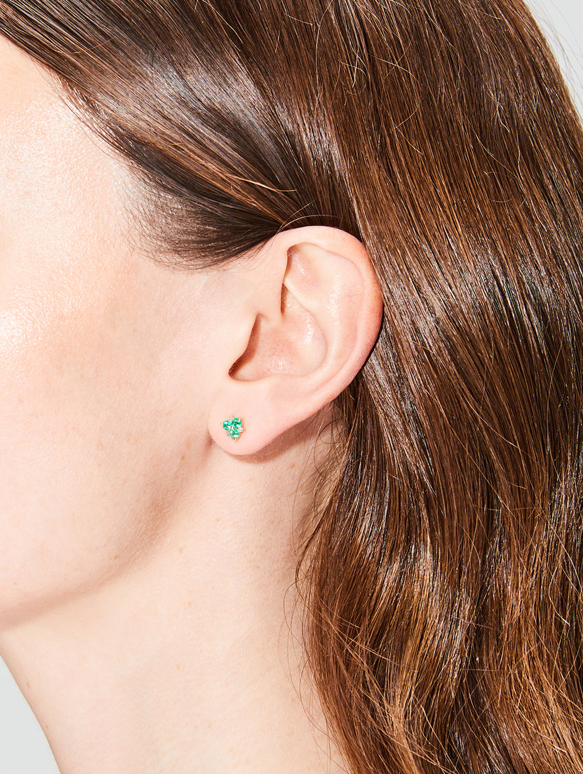 Single Emerald Pave Flower Stud Earring,THREE STORIES JEWELRY,YELLOW GOLD,Image 2