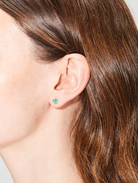 Single Emerald Pave Flower Stud Earring,THREE STORIES JEWELRY,YELLOW GOLD,Image 2