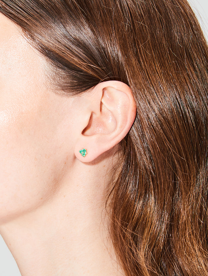 Single Emerald Pave Flower Stud Earring,THREE STORIES JEWELRY,YELLOW GOLD,Image 1